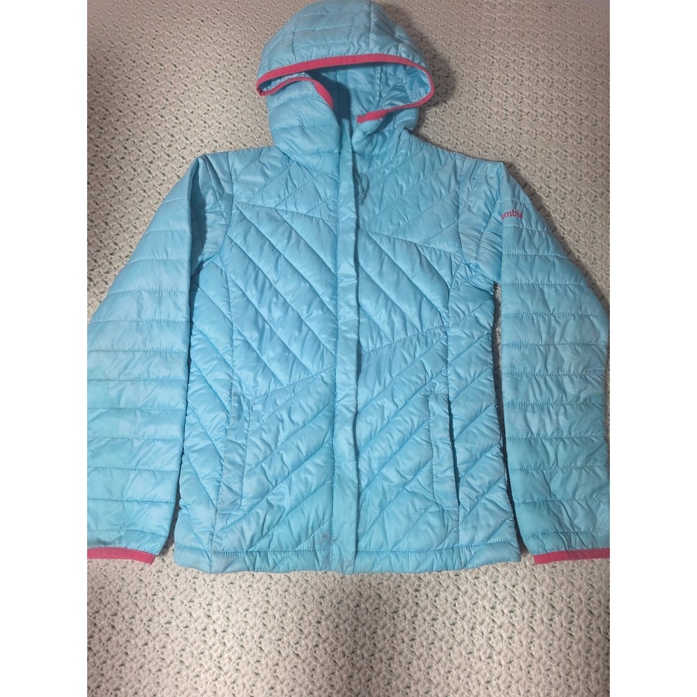 Columbia Puffer Jacket Kids 10/12 Blue Good Omni-Shield Hooded Quilted Zip